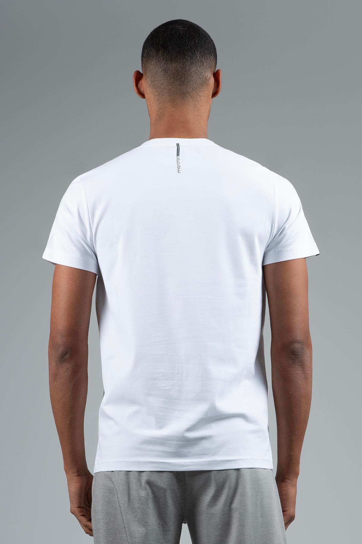 Maraton Sportswear Regular Erkek Bisiklet Yaka  Takma Kol Basic Beyaz T-shirt 22699