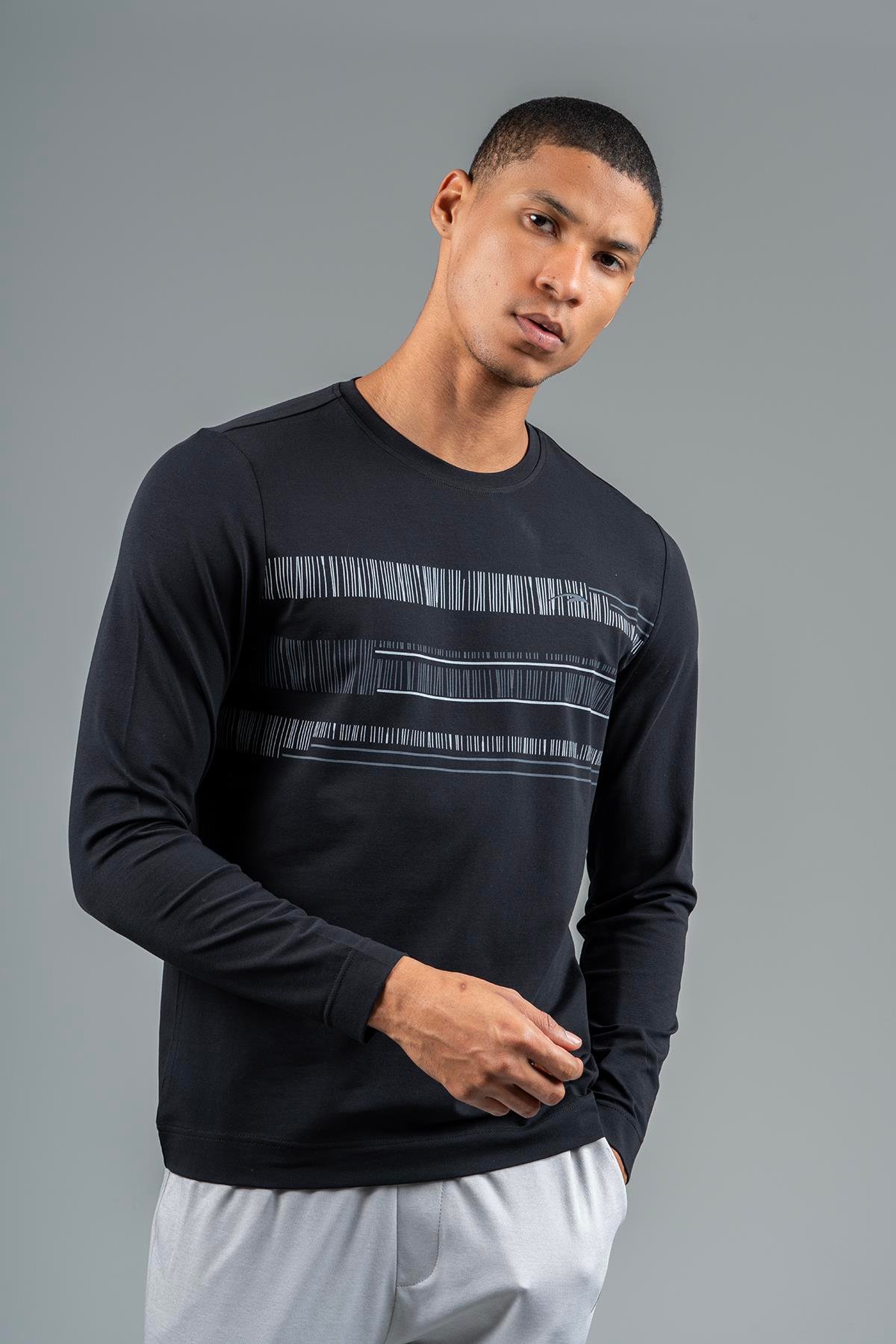 Maraton Sportswear Regular Erkek Bisiklet Yaka  Takma Kol Basic Siyah Sweatshirt 22777