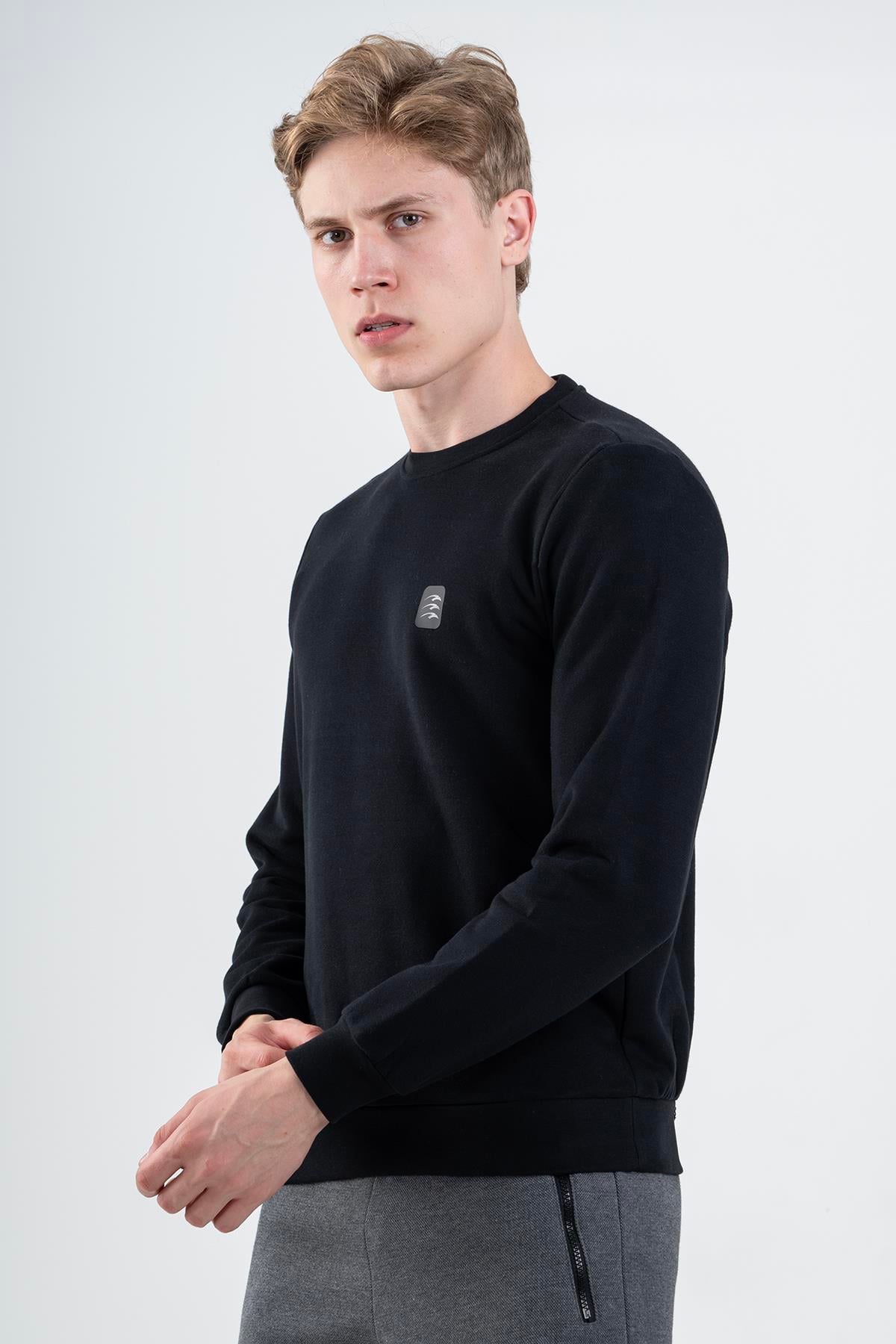 Maraton Sportswear Regular Erkek Bisiklet Yaka  Takma Kol Basic Sweatshirt 21796