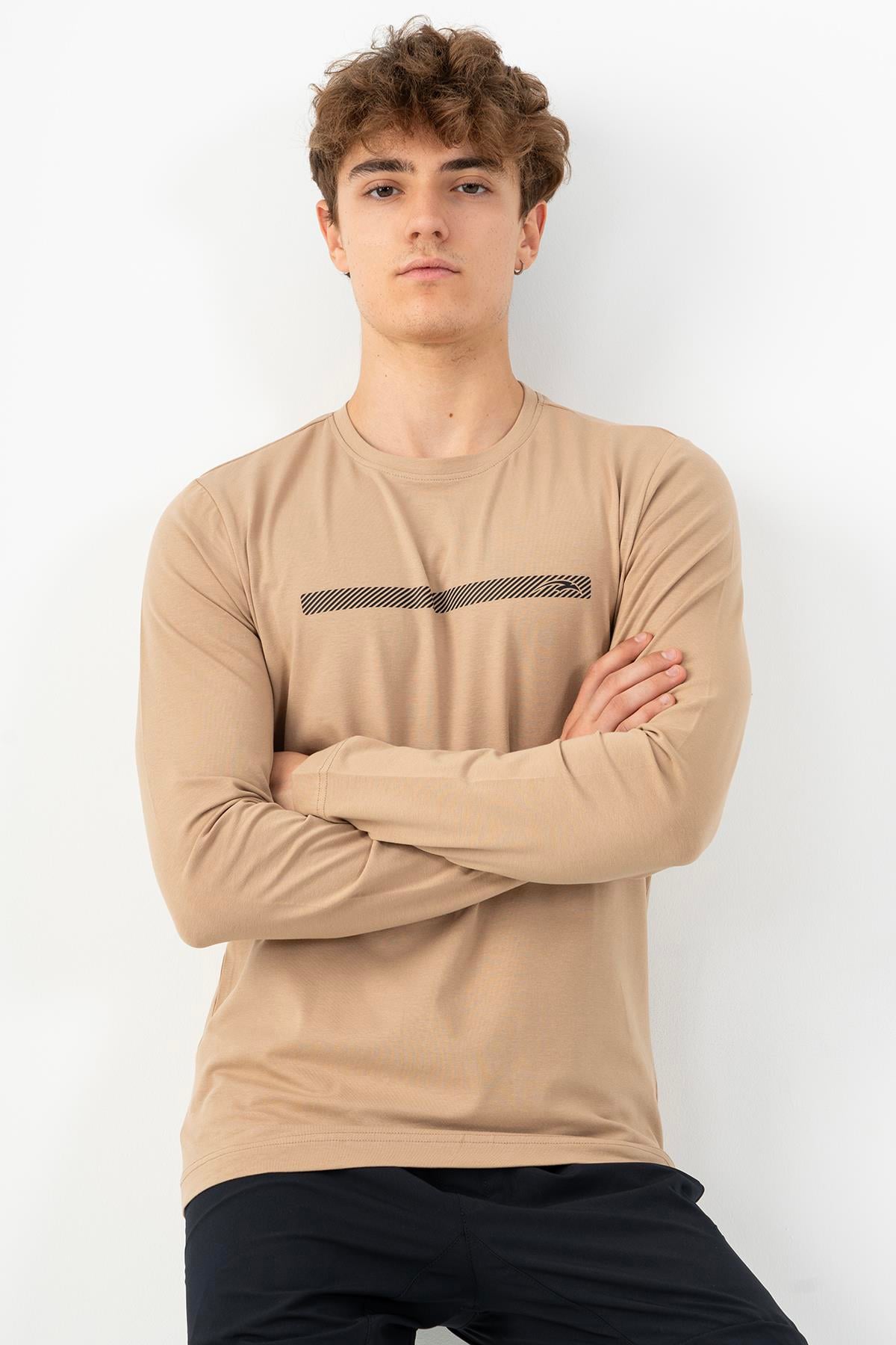 Maraton Sportswear Regular Erkek Bisiklet Yaka  Takma Kol Basic Sweatshirt 22295