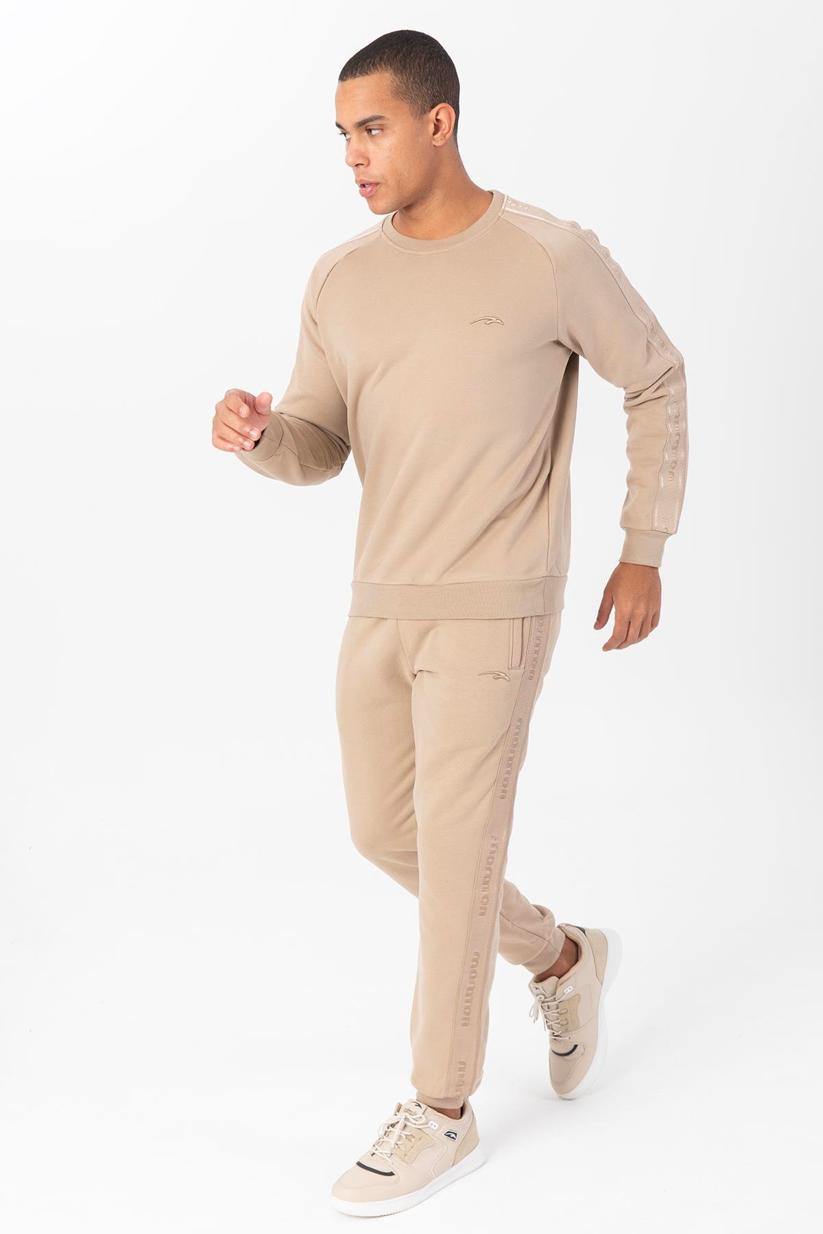 Maraton Sportswear Regular Erkek Bisiklet Yaka  Reglan Kol Basic Açık Vizon Sweatshirt 21785