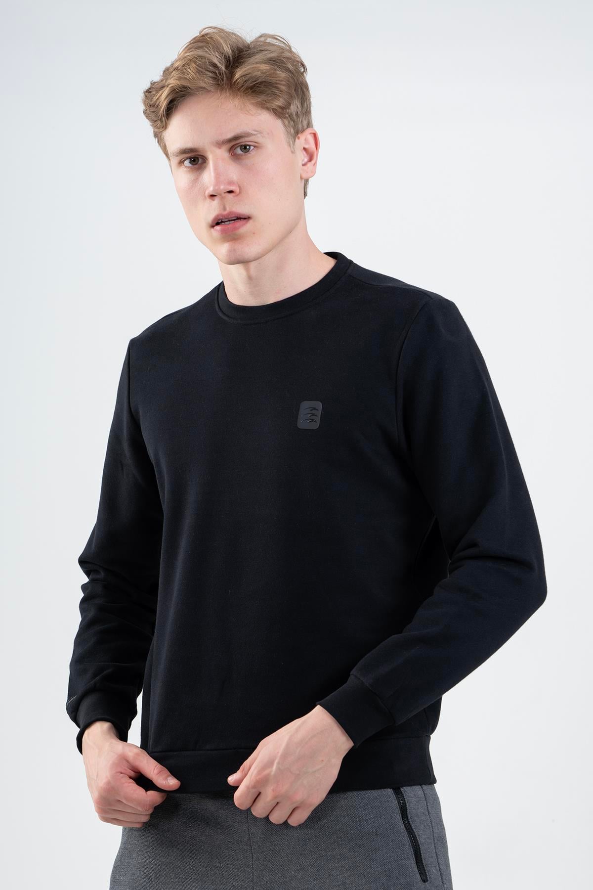 Maraton Sportswear Regular Erkek Bisiklet Yaka  Takma Kol Basic Sweatshirt 21796