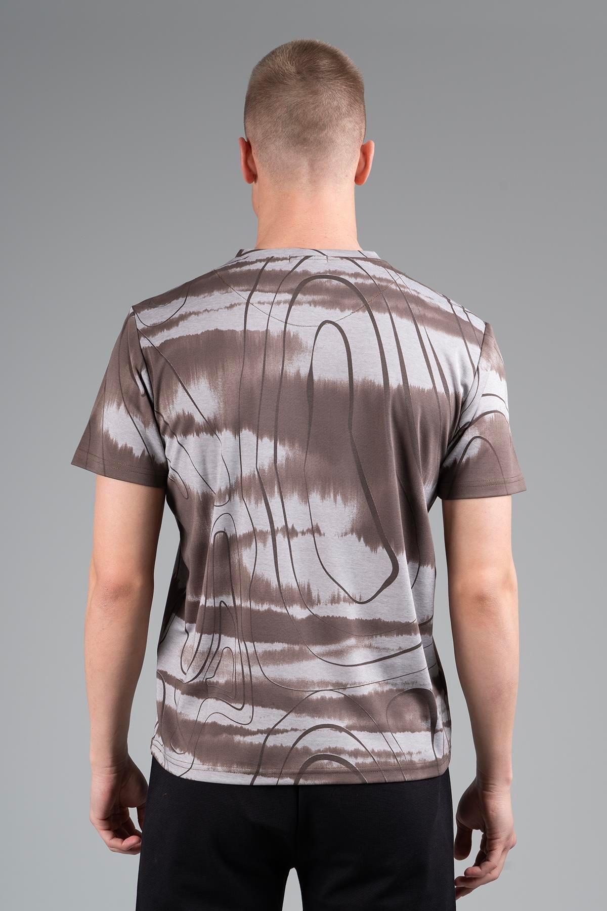 Maraton Sportswear Regular Erkek Bisiklet Yaka  Kısa Kol Basic Kakao T-shirt 22486