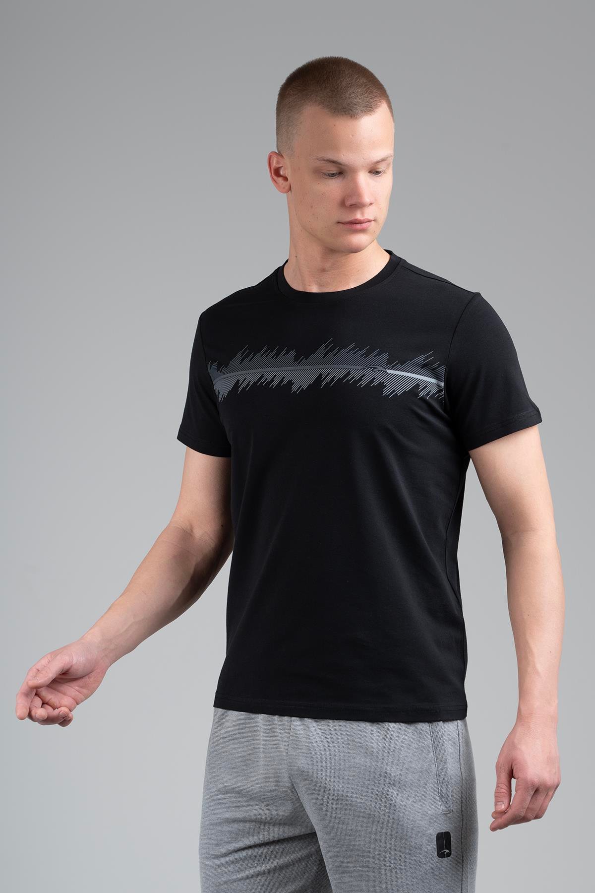 Maraton Sportswear Regular Erkek Bisiklet Yaka  Takma Kol Basic Siyah T-shirt 22692