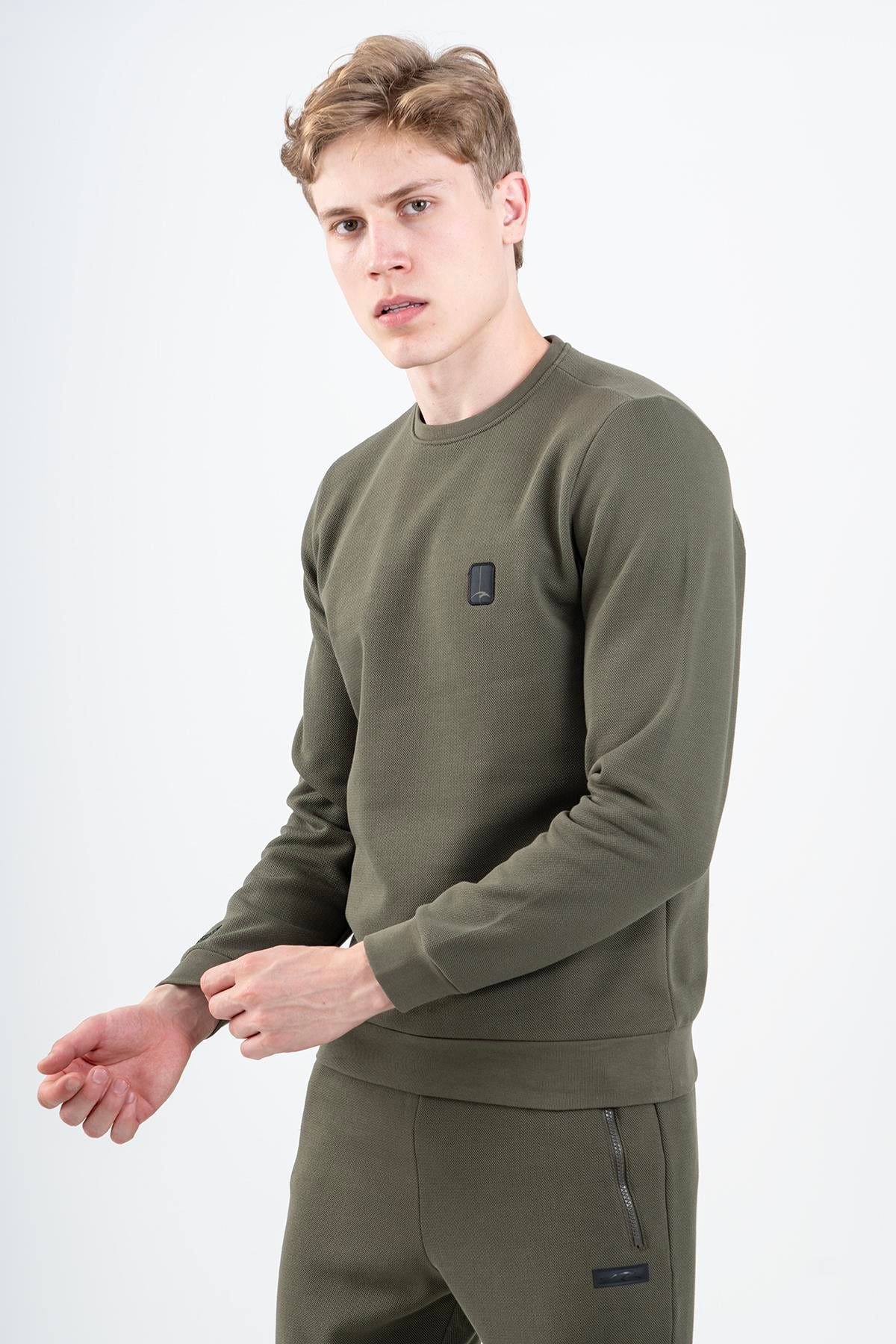 Maraton Sportswear Regular Erkek Bisiklet Yaka  Takma Kol Basic Sweatshirt 21796
