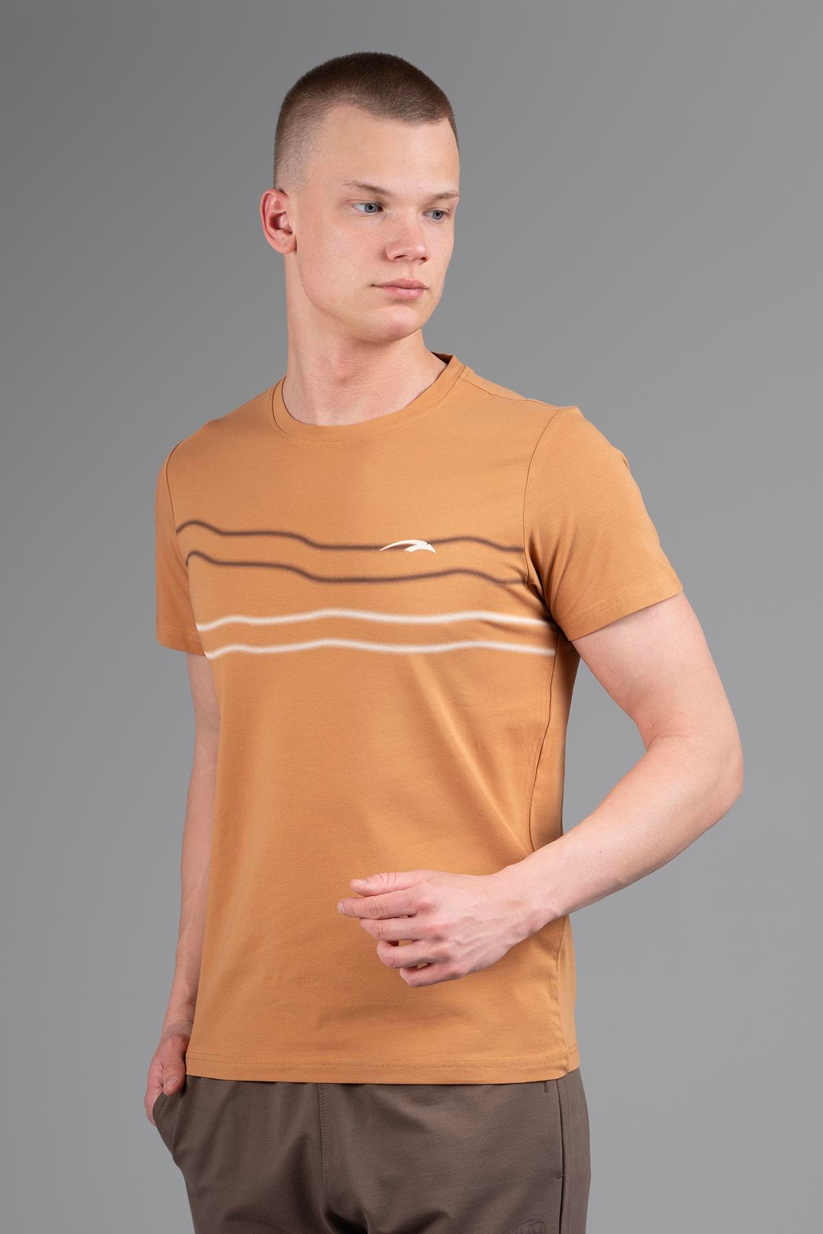 Maraton Sportswear Regular Erkek Bisiklet Yaka  Kısa Kol Basic Karamel T-shirt 22488
