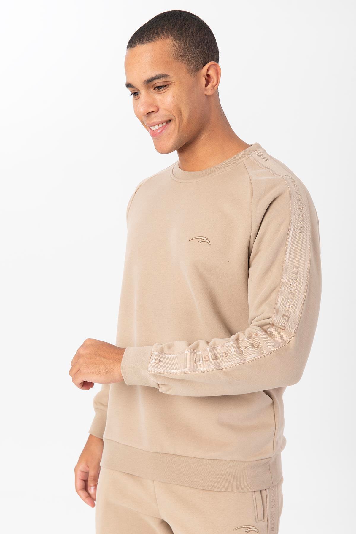 Maraton Sportswear Regular Erkek Bisiklet Yaka  Reglan Kol Basic Açık Vizon Sweatshirt 21785