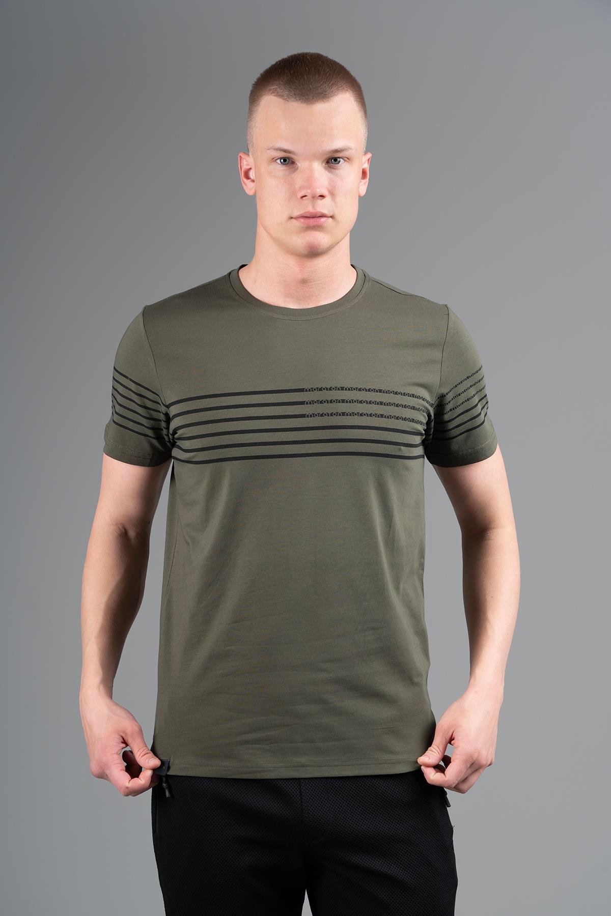 Maraton Sportswear Regular Erkek Bisiklet Yaka  Takma Kol Basic Açık Haki T-shirt 22506