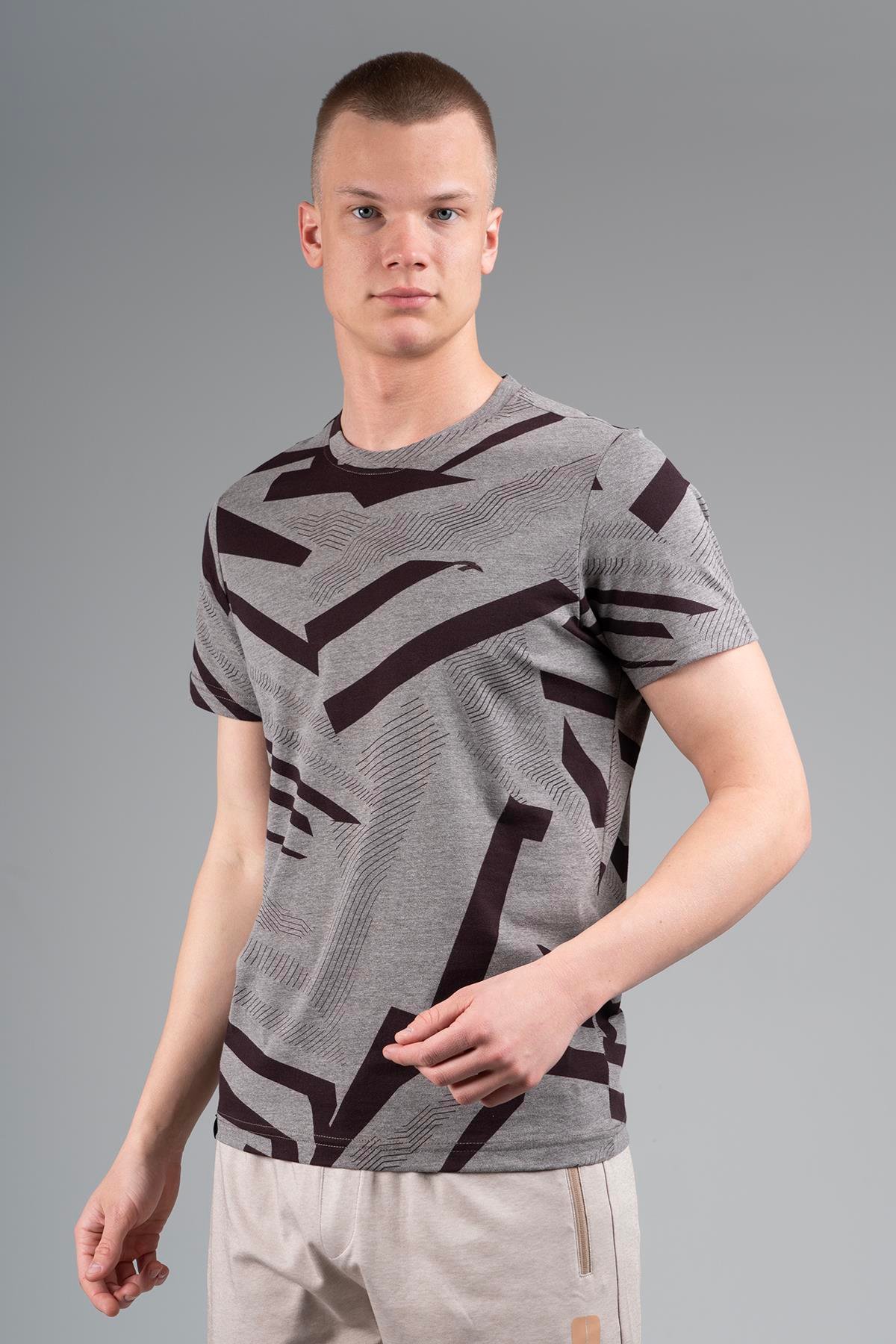 Maraton Sportswear Regular Erkek Bisiklet Yaka  Takma Kol Basic Kahverengi T-shirt 22484