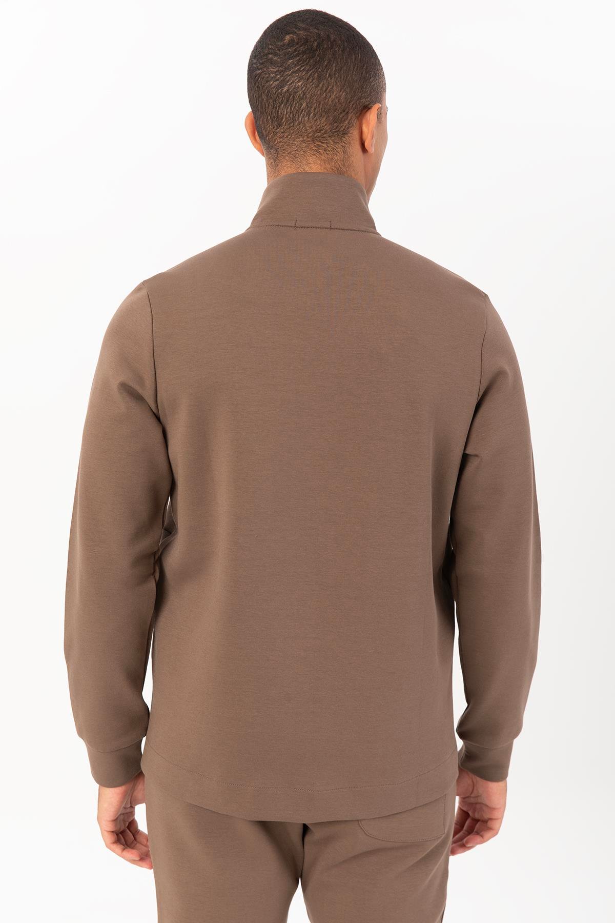 Maraton Sportswear Regular Erkek Dik Yaka  Uzun Kol Gym Kakao Eşofman Üstü 21615