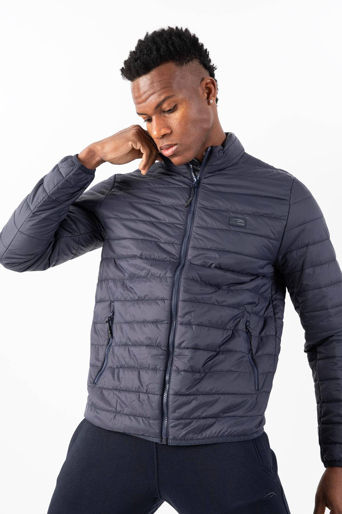 Maraton Sportswear Regular Erkek Dik Yaka  Takma Kol Basic Siyah Mont 22310