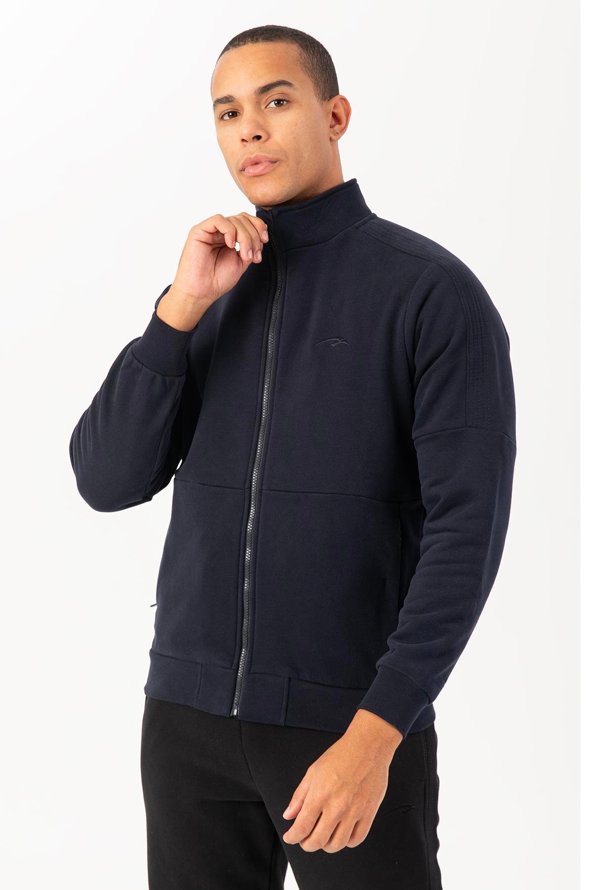 Maraton Sportswear Regular Erkek Dik Yaka  Reglan Kol Basic Lacivert Eşofman Üstü 21841