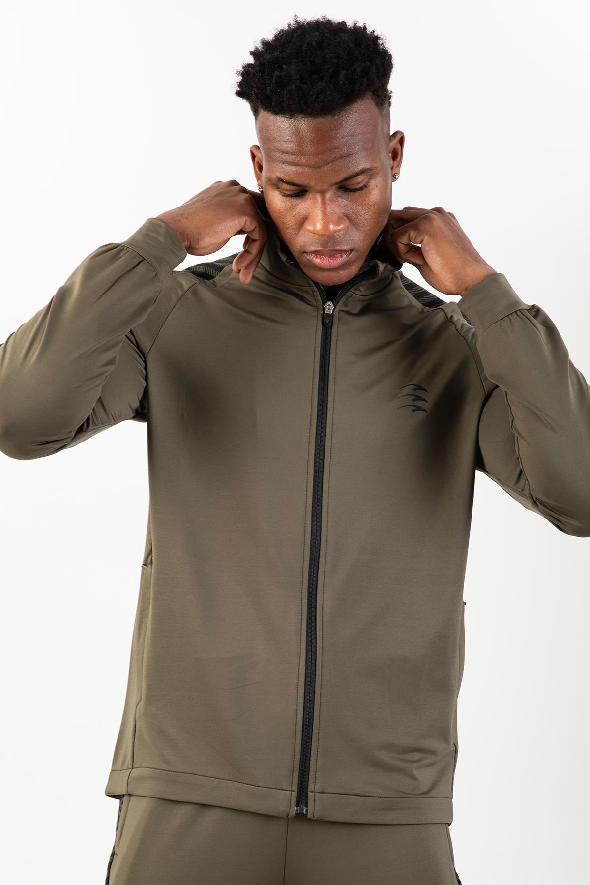Maraton Sportswear Regular Erkek Dik Yaka  Reglan Kol Basic Açık Haki Eşofman Üstü 21587