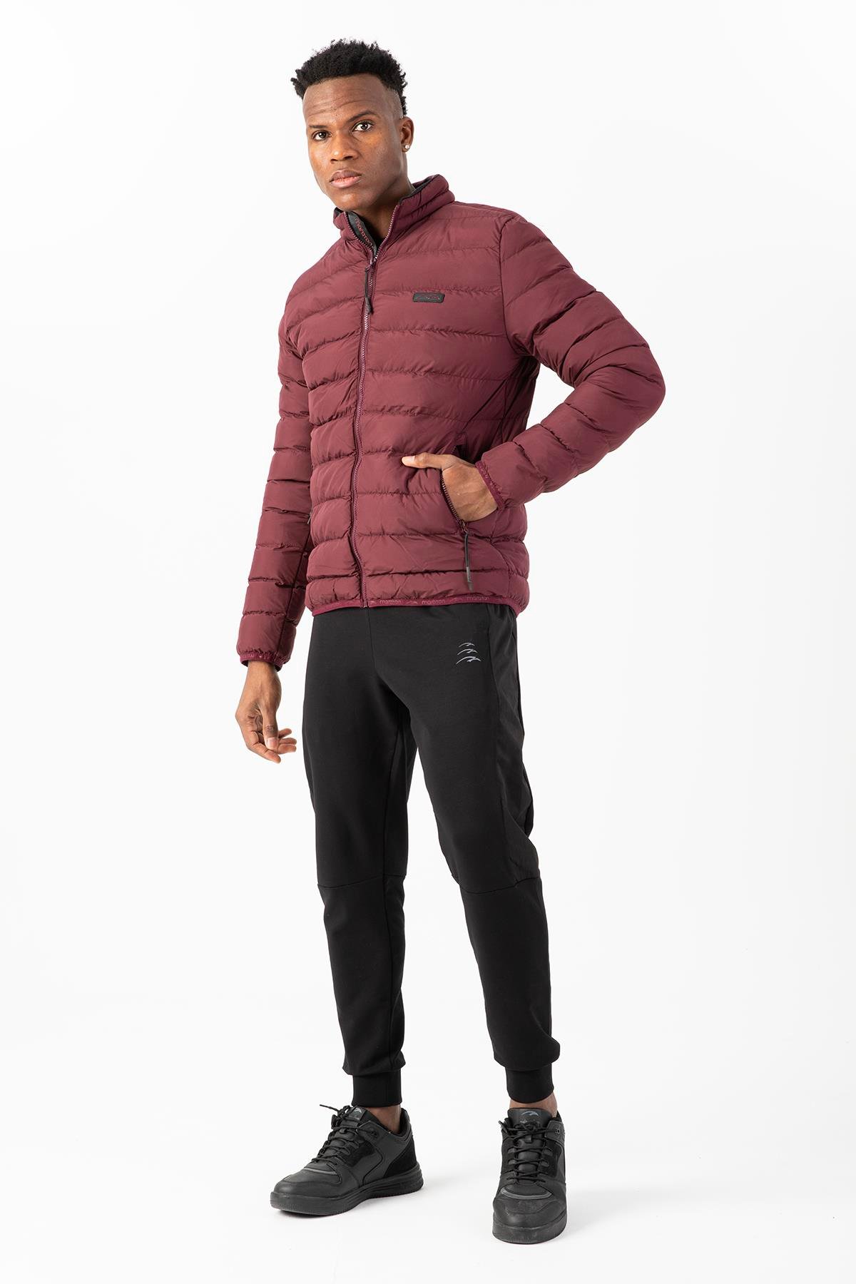 Maraton Sportswear Regular Erkek Dik Yaka  Takma Kol Basic Bordo Mont 22314