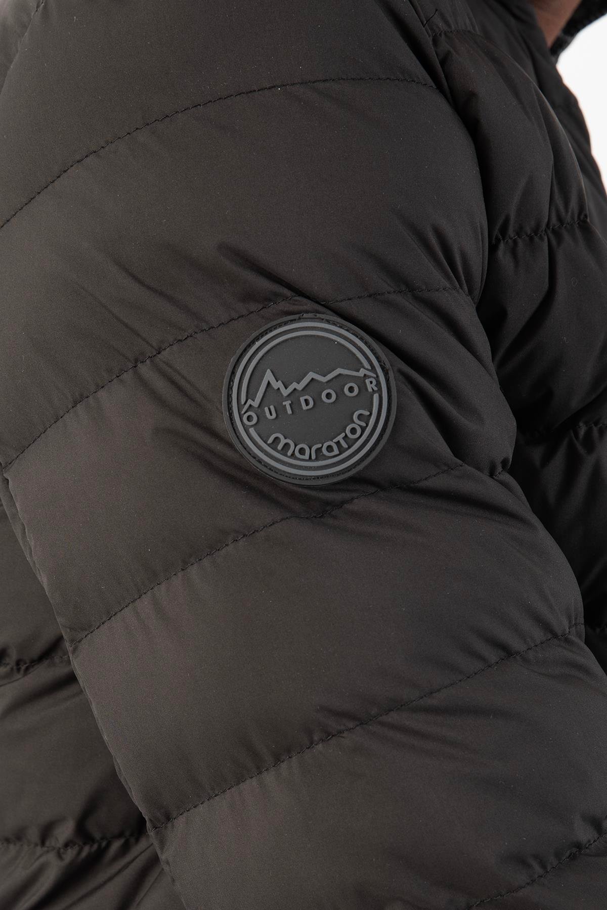 Maraton Sportswear Regular Erkek Dik Yaka  Takma Kol Basic Siyah Mont 22314