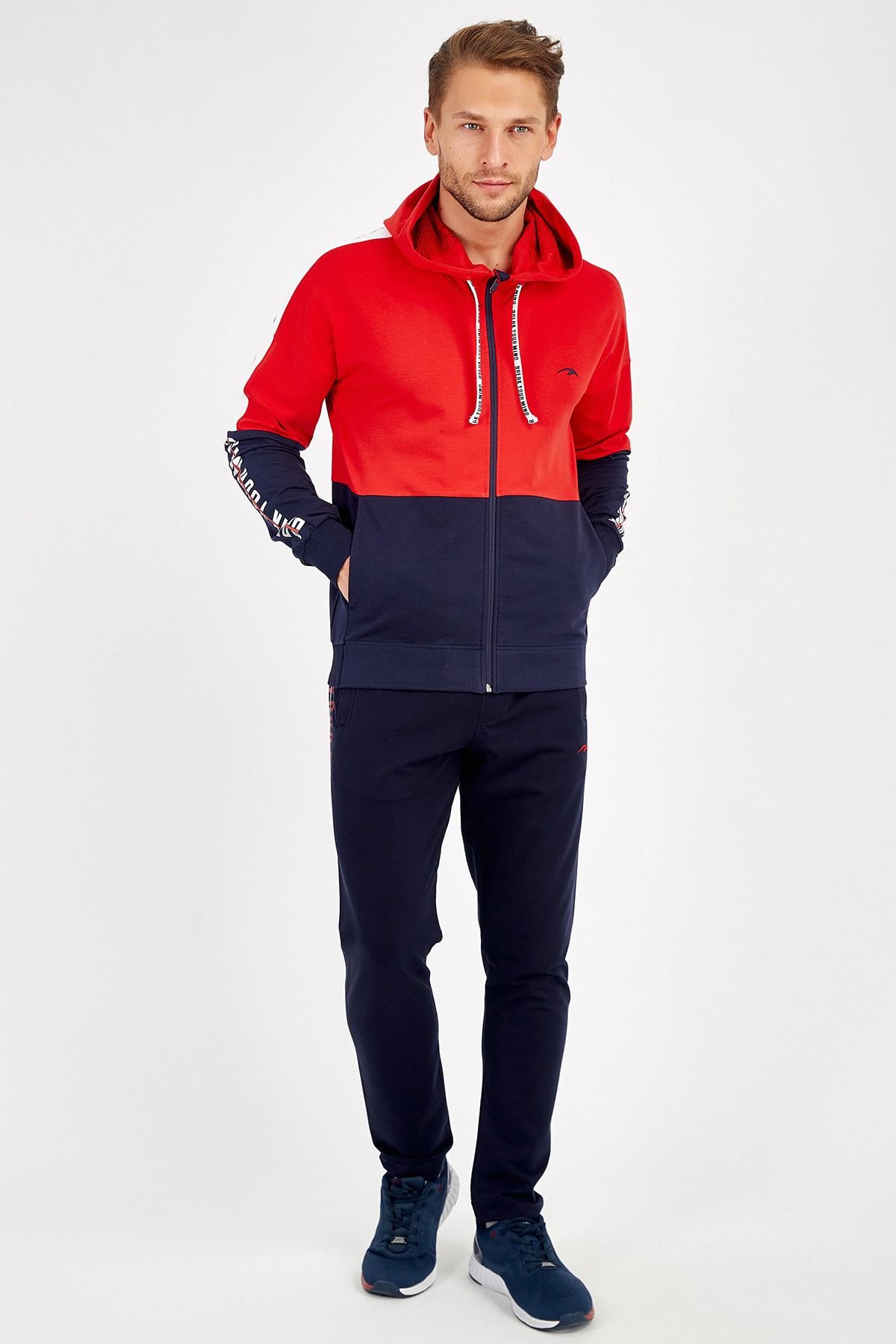 Maraton Sportswear Regular Erkek Kapşonlu  Uzun Kol Basic Tracktop 18745