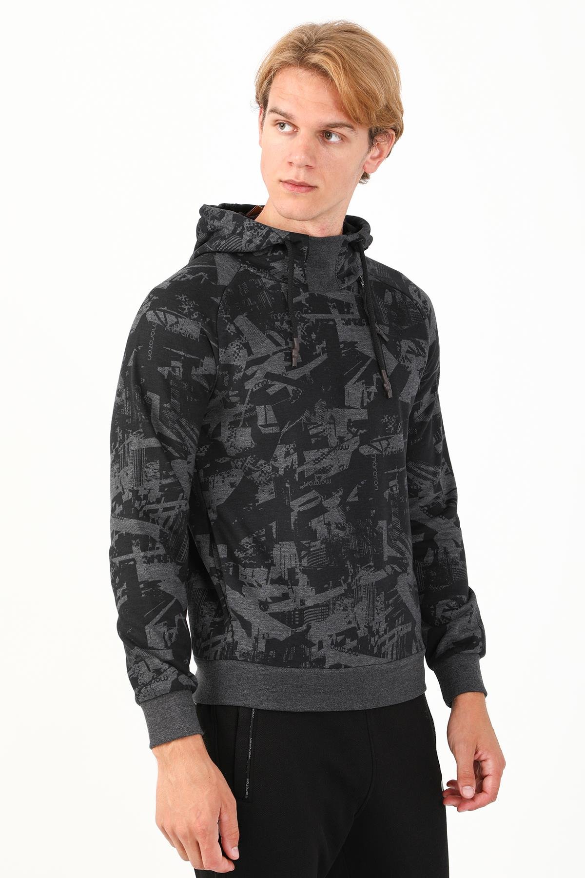 Maraton Sportswear Regular Erkek Kapşonlu  Uzun Kol Basic Sweatshirt 21296