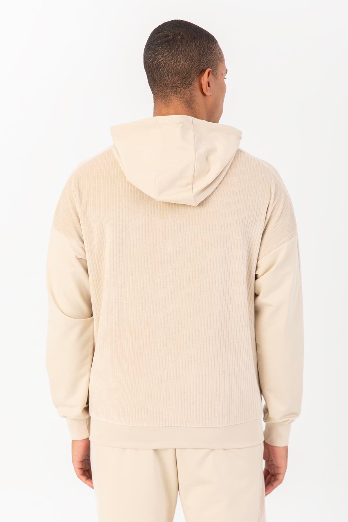Maraton Sportswear Regular Erkek Kapşonlu  Uzun Kol Basic Kil Rengi Eşofman Üstü 21803