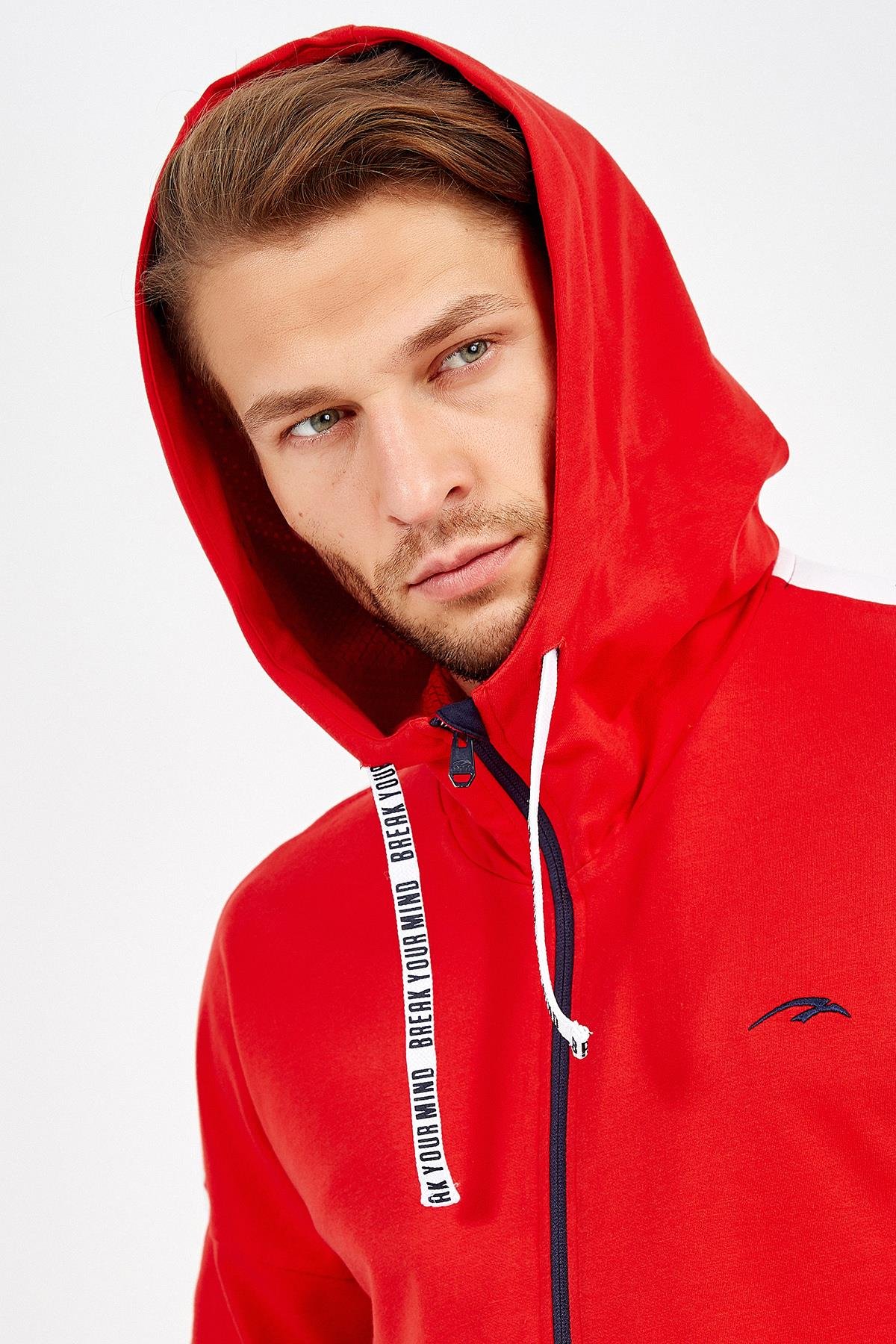 Maraton Sportswear Regular Erkek Kapşonlu  Uzun Kol Basic Tracktop 18745