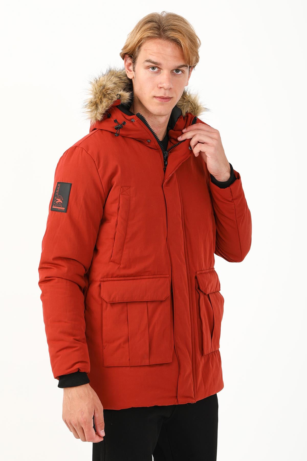 Maraton Sportswear Regular Erkek Kapşonlu  Uzun Kol Basic Parka 21302
