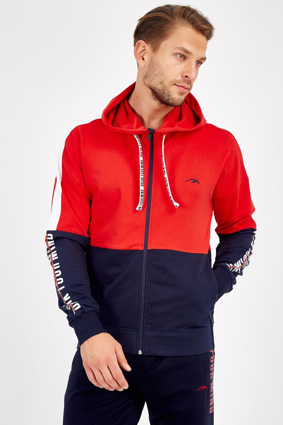 Maraton Sportswear Regular Erkek Kapşonlu  Uzun Kol Basic Tracktop 18745