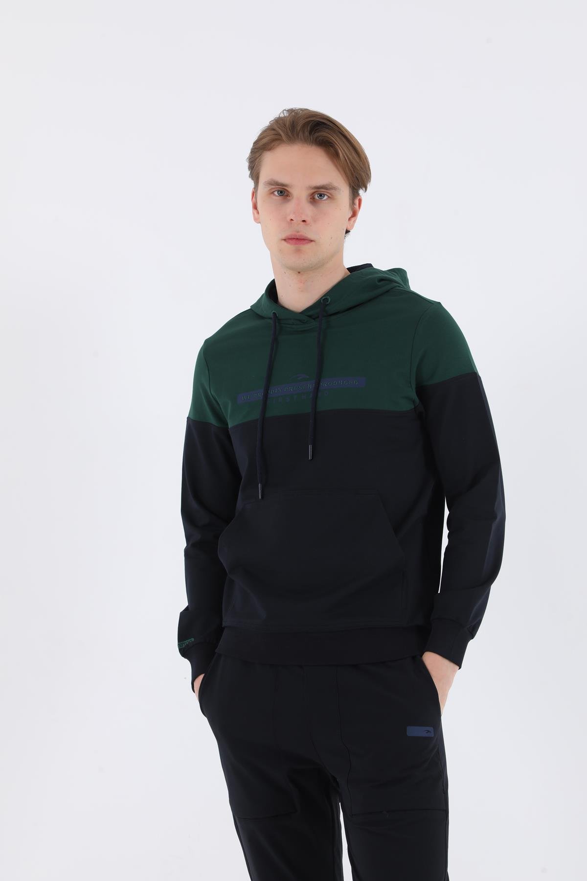 Maraton Sportswear Regular Erkek Kapşonlu  Uzun Kol Basic Sweatshirt 20236