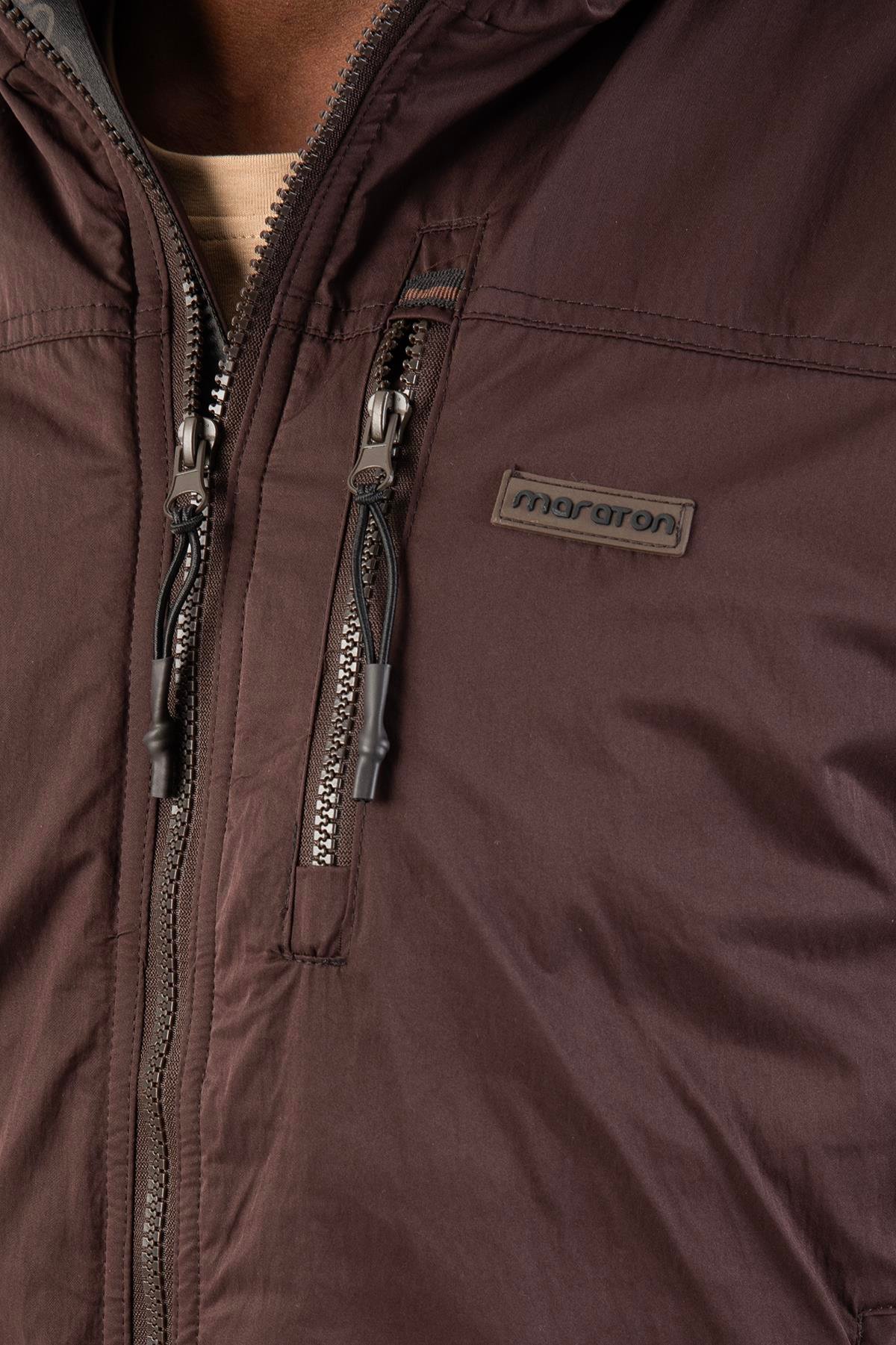 Maraton Sportswear Regular Erkek Kapşonlu  Uzun Kol Basic Kahverengi Ceket 21365