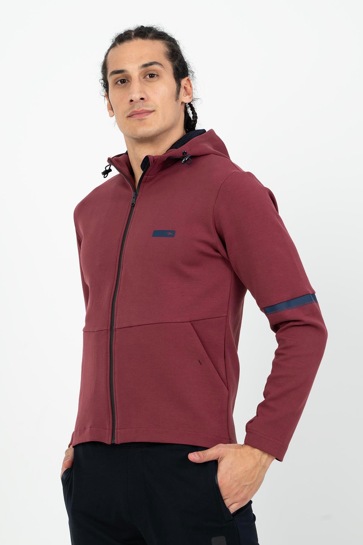 Maraton Sportswear Regular Erkek Kapşonlu  Uzun Kol Basic Eşofman Üstü 21348