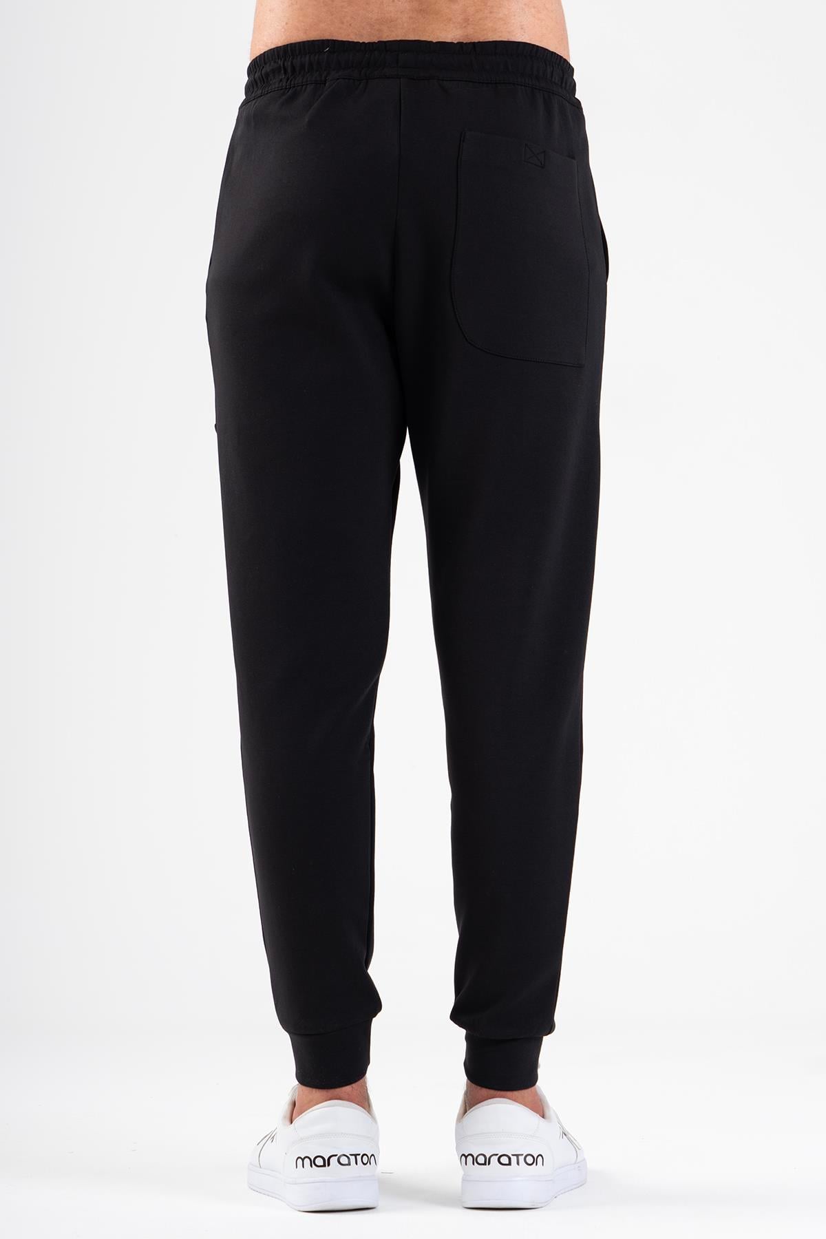 Maraton Sportswear Regular Erkek  Ribana Paça  Basic Siyah-Siyah Eşofman Altı 21905