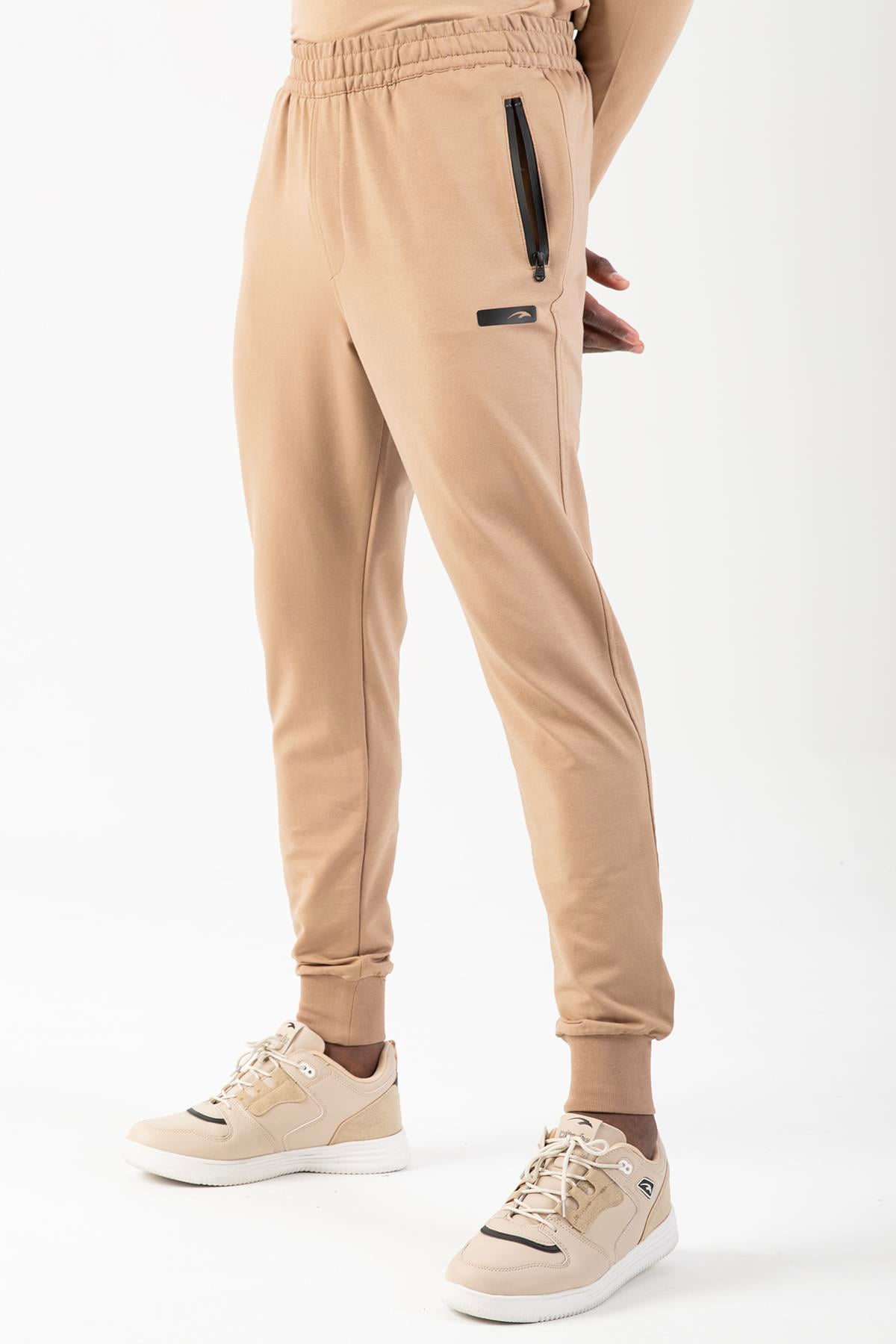 Maraton Sportswear Regular Erkek  Ribana Paça  Basic Açık Vizon Eşofman Altı 18102
