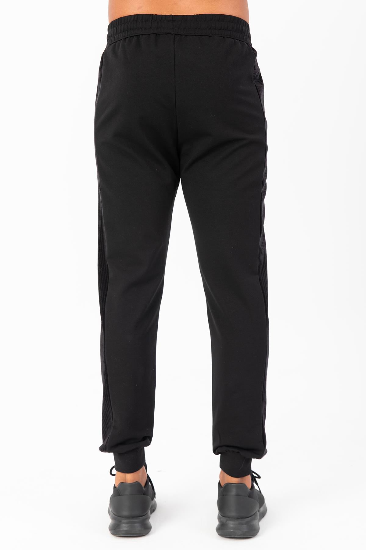 Maraton Sportswear Regular Erkek  Ribana Paça  Basic Siyah Eşofman Altı 21806