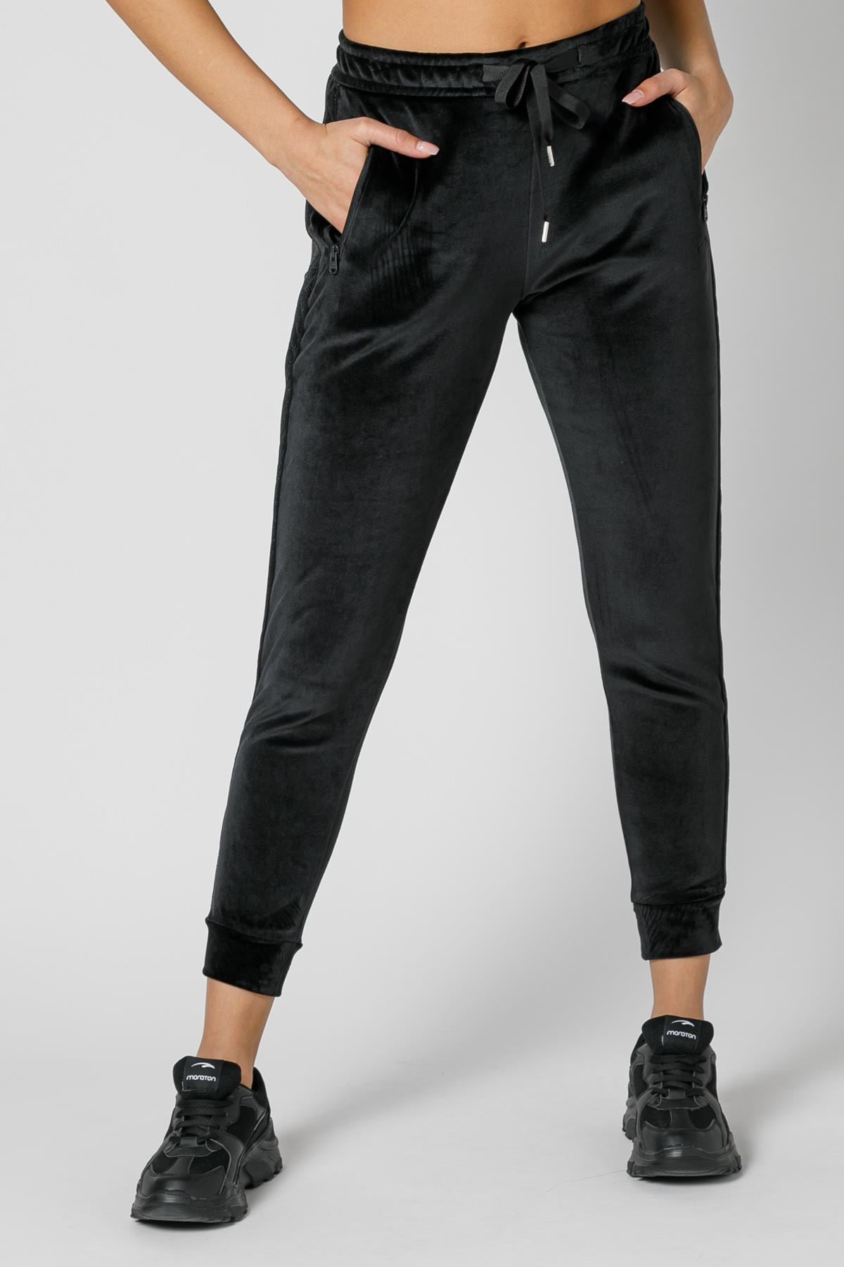 Maraton Sportswear Regular Kadın    Basic Siyah Pantolon 19462