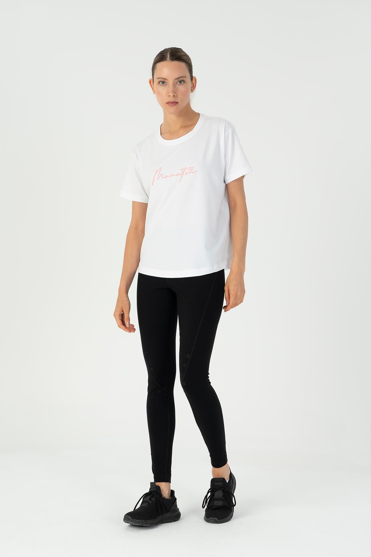 Maraton Sportswear Regular Kadın Bisiklet Yaka  Kısa Kol Basic Beyaz T-shirt 23165