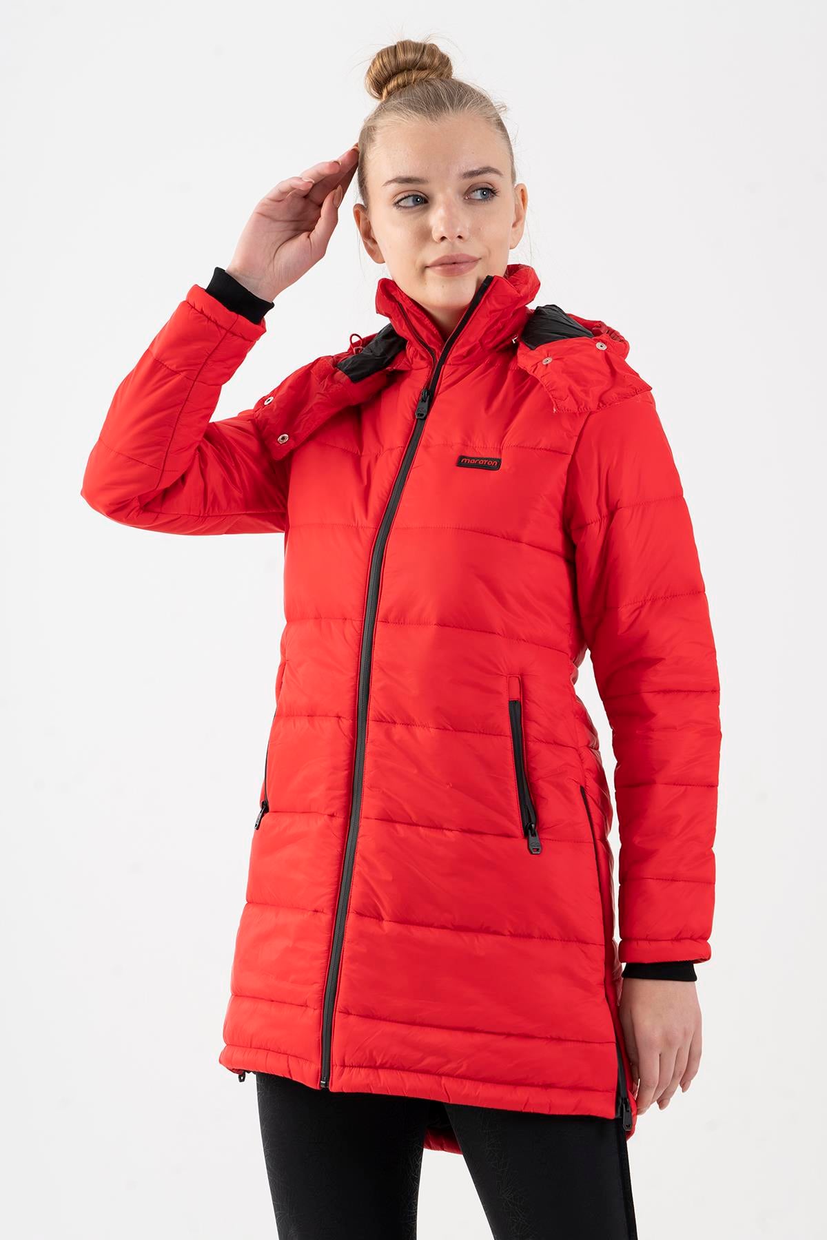 Maraton Sportswear Regular Kadın Kapşonlu  Uzun Kol Basic Mont 19390