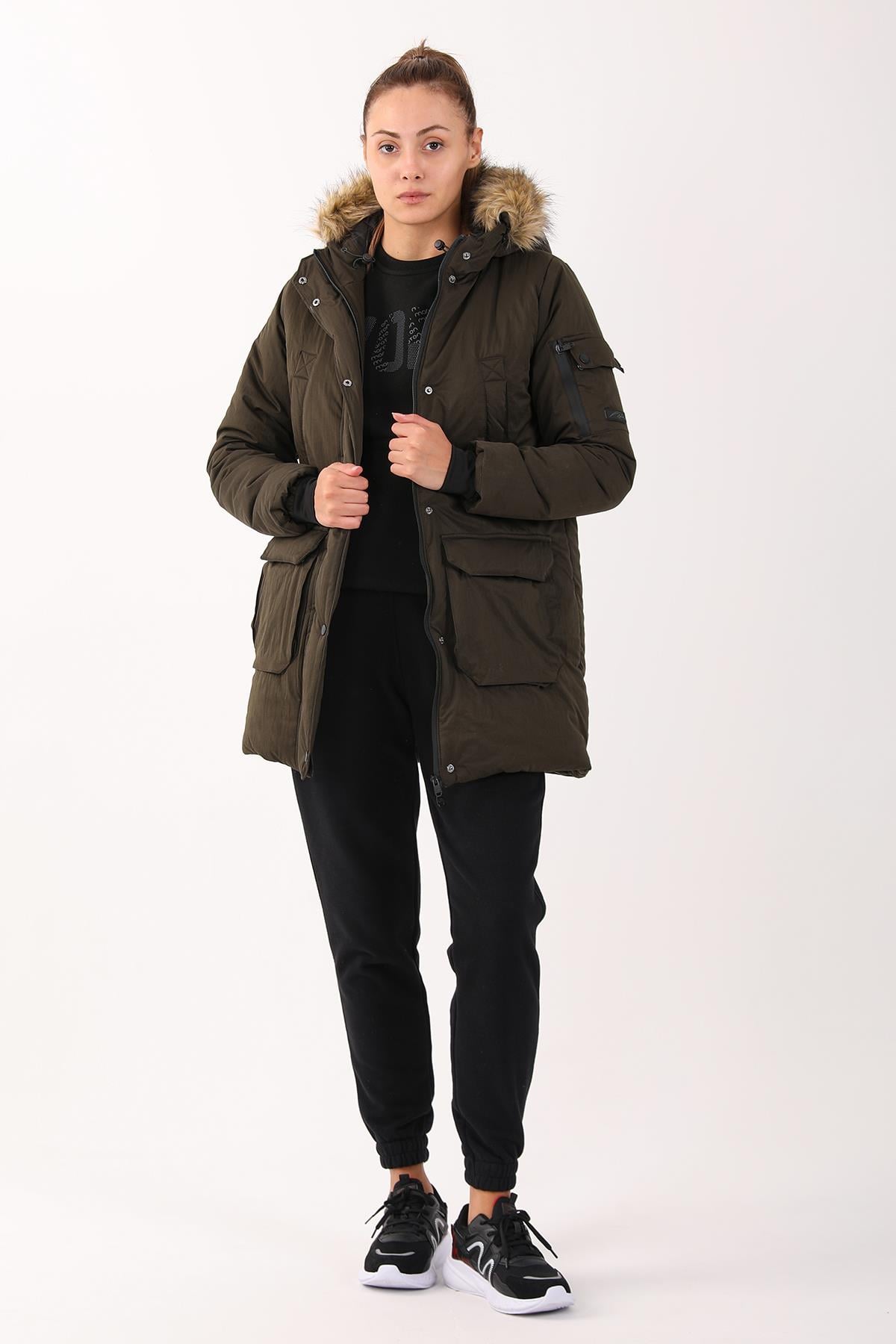 Maraton Sportswear Regular Kadın Kapşonlu  Uzun Kol Basic Parka 21418