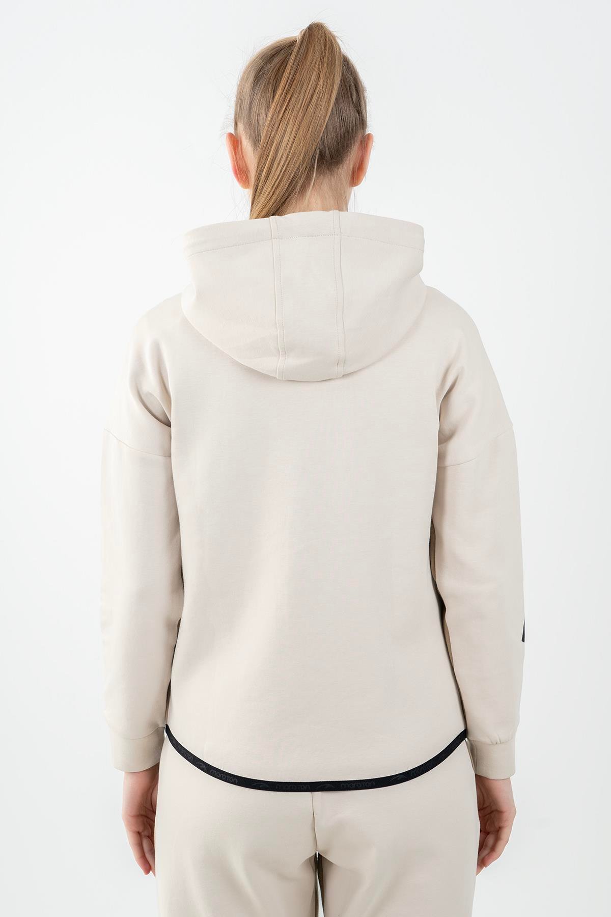 Maraton Sportswear Regular Kadın Kapşonlu  Uzun Kol Basic Tracktop 22027