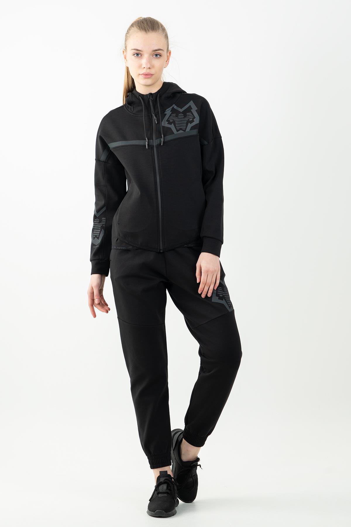 Maraton Sportswear Regular Kadın Kapşonlu  Uzun Kol Basic Tracktop 22027