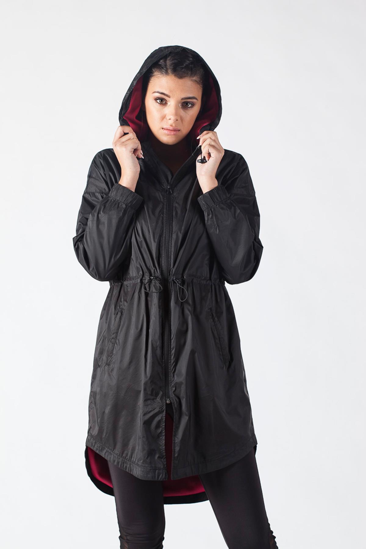 Maraton Sportswear Regular Kadın Kapşonlu  Uzun Kol Basic Trenchcoat 14274