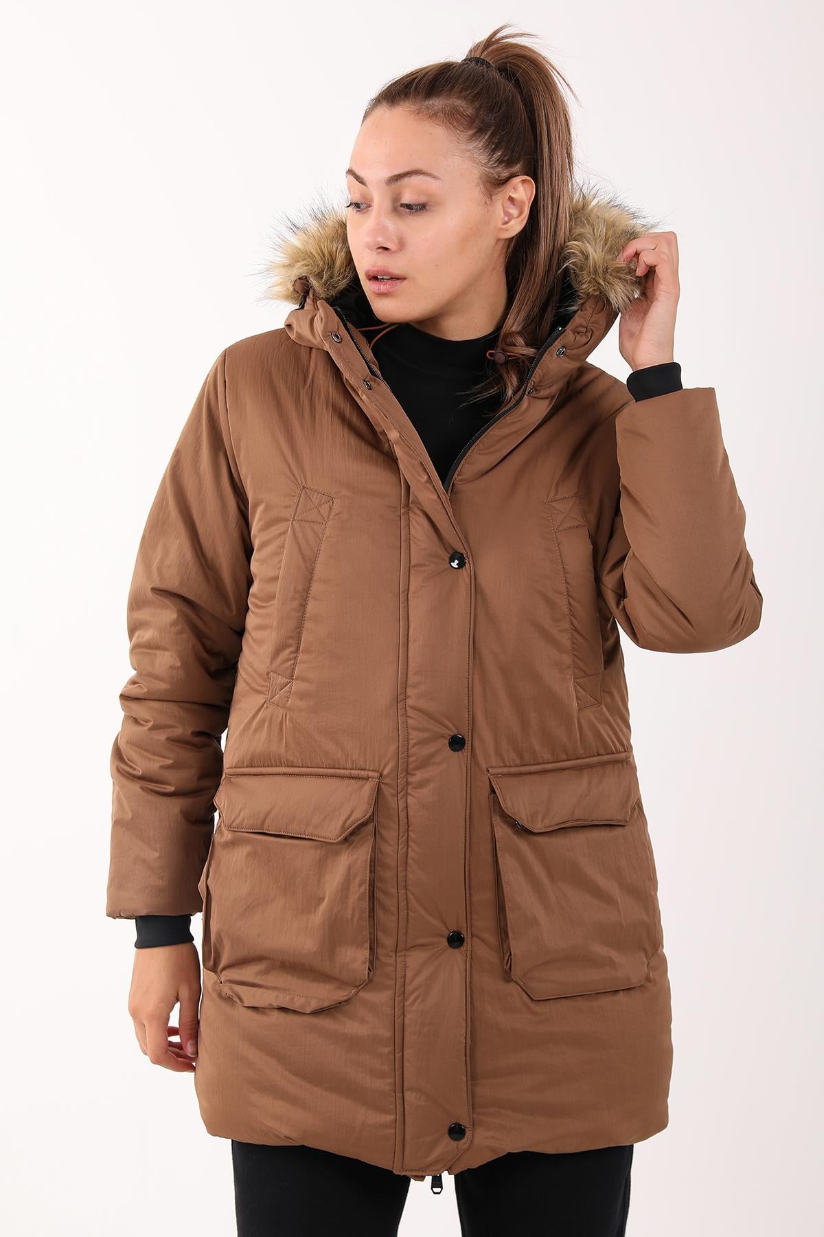 Maraton Sportswear Regular Kadın Kapşonlu  Uzun Kol Basic Parka 21418