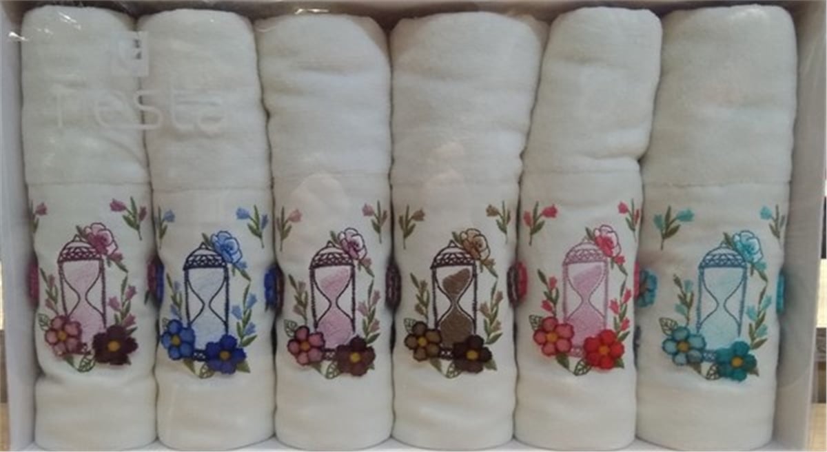 50X90 Soft Kadife Taftink Nakışlı Havlu Set