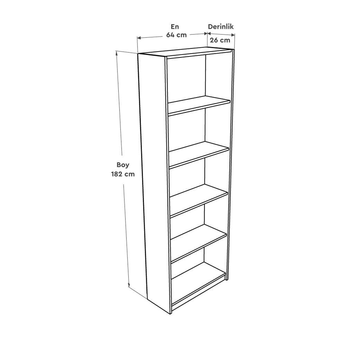 Adore Mbk-05-Pb-1 Modern 5 Raflı Kitaplık Lake Bey