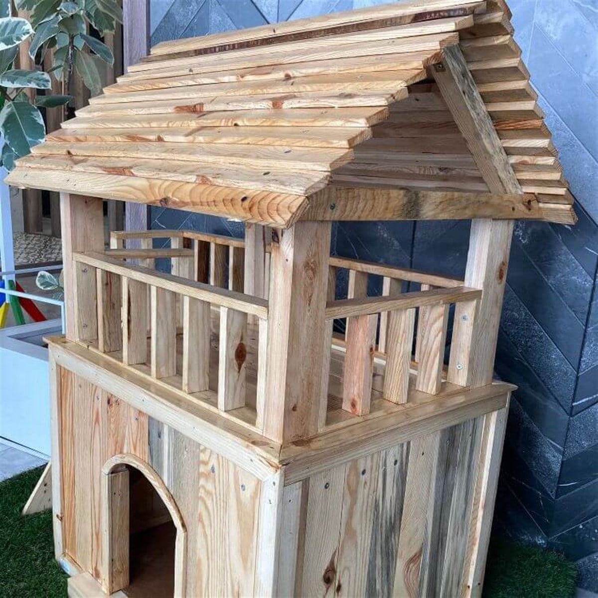 Ahşap Kedi Evi 2 Katlı El Yapımı 106x55x68 cm