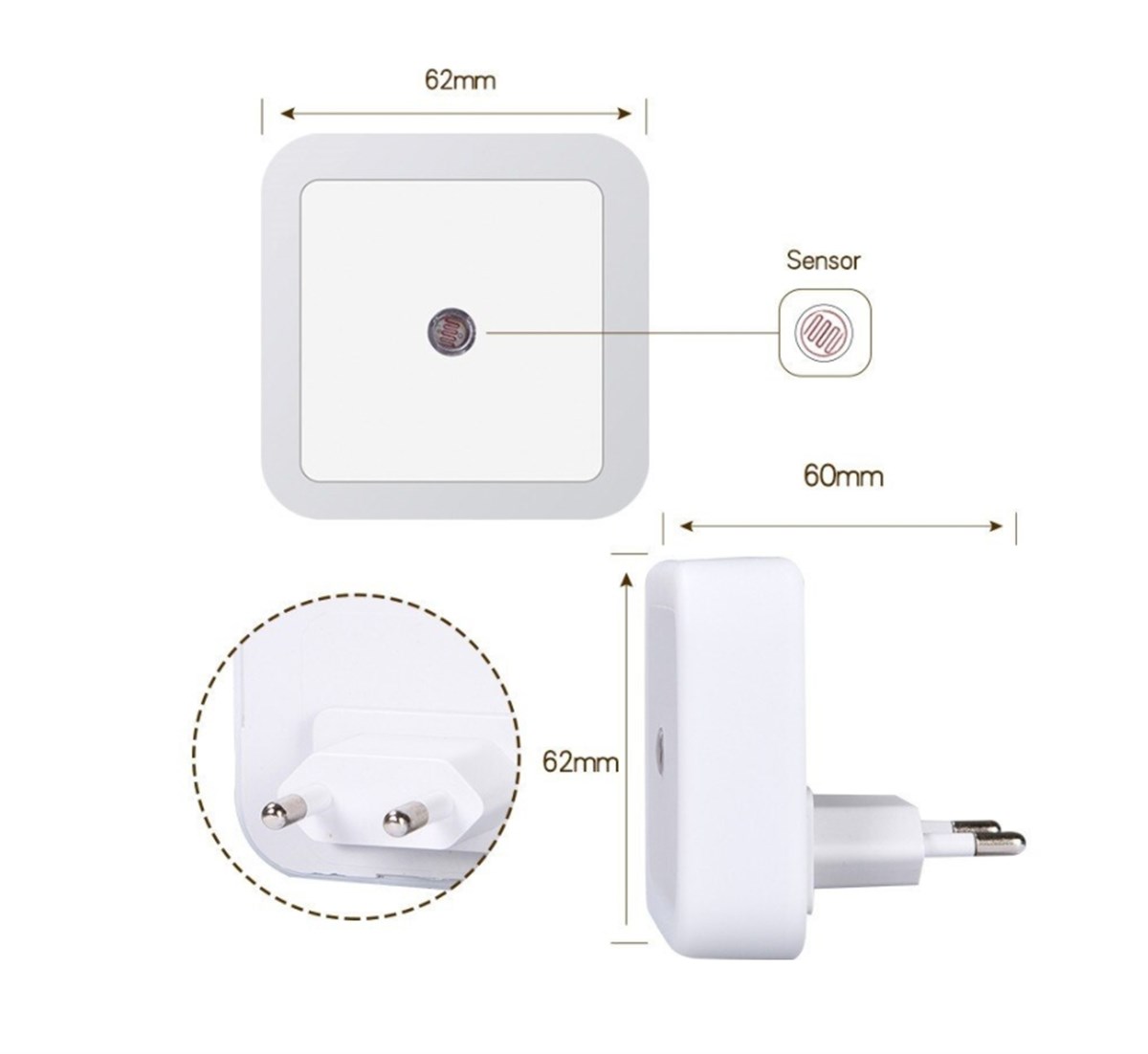 Cata Ct-9500 Fişli Sensörlü Beyaz Gece Lambası 