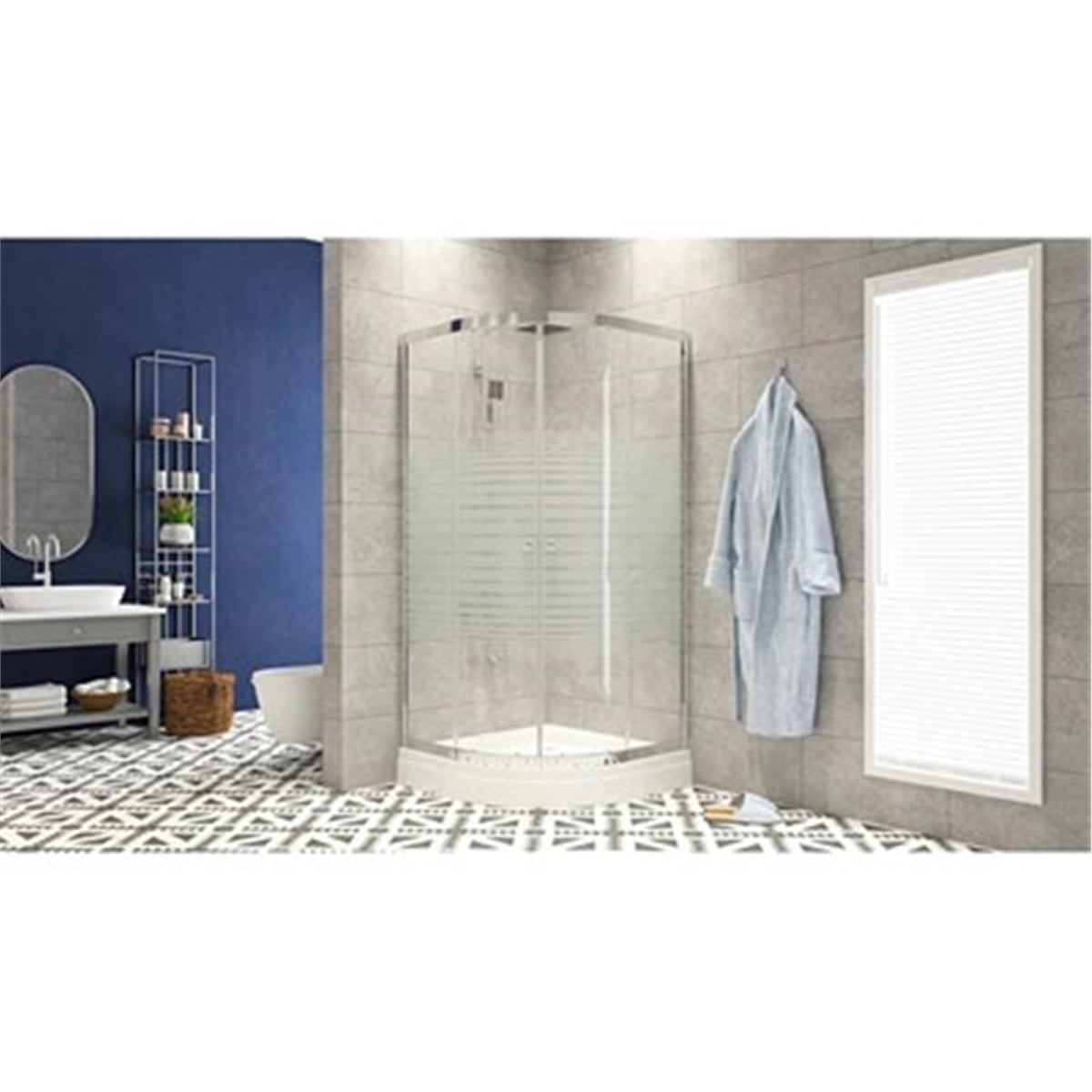 Duşakabin Çizgili Teknesiz Oval 90x90