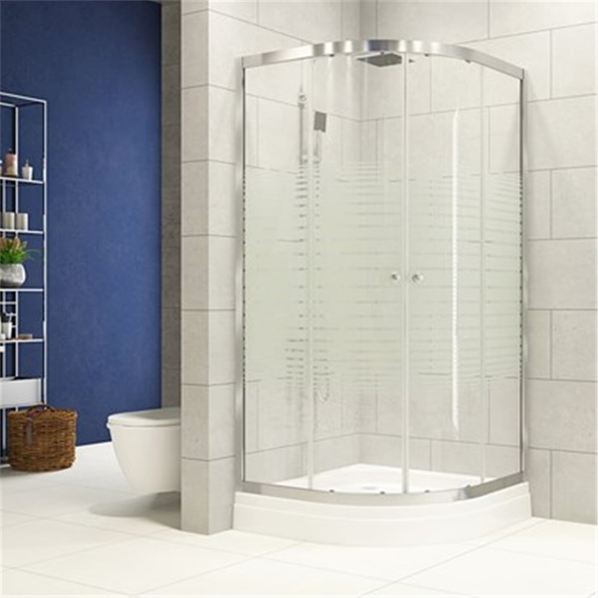 Duşakabin Çizgili Teknesiz Oval 90x90