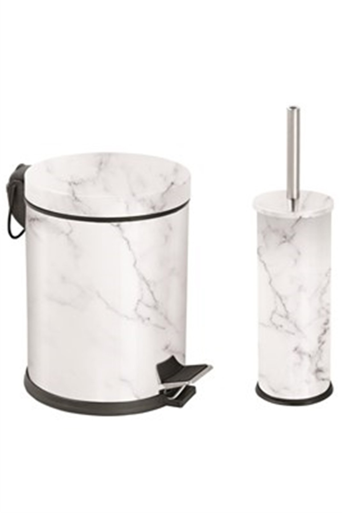 Efor Mermer Desenli Banyo Set 5 Litre Çöp Kovası+Wc Fırça Beyaz 975
