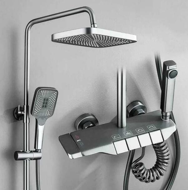 Fleko Piano Antrasit Robot Tepe Duş Seti Yağmur Tepe Banyo 4 Tuşlu Batarya Dahil Siyah Duş Seti