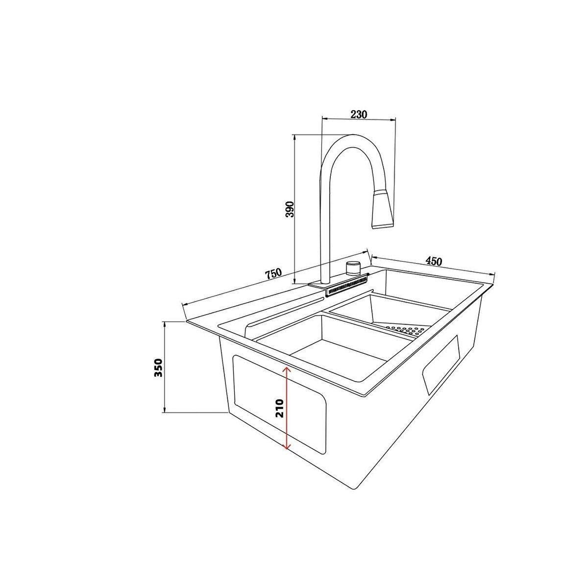 Fleko Teknolojik Eviye Seti Şelale Eviye Inox Çelik Batarya Mutfak Evyesi 3 Fonksiyonlu