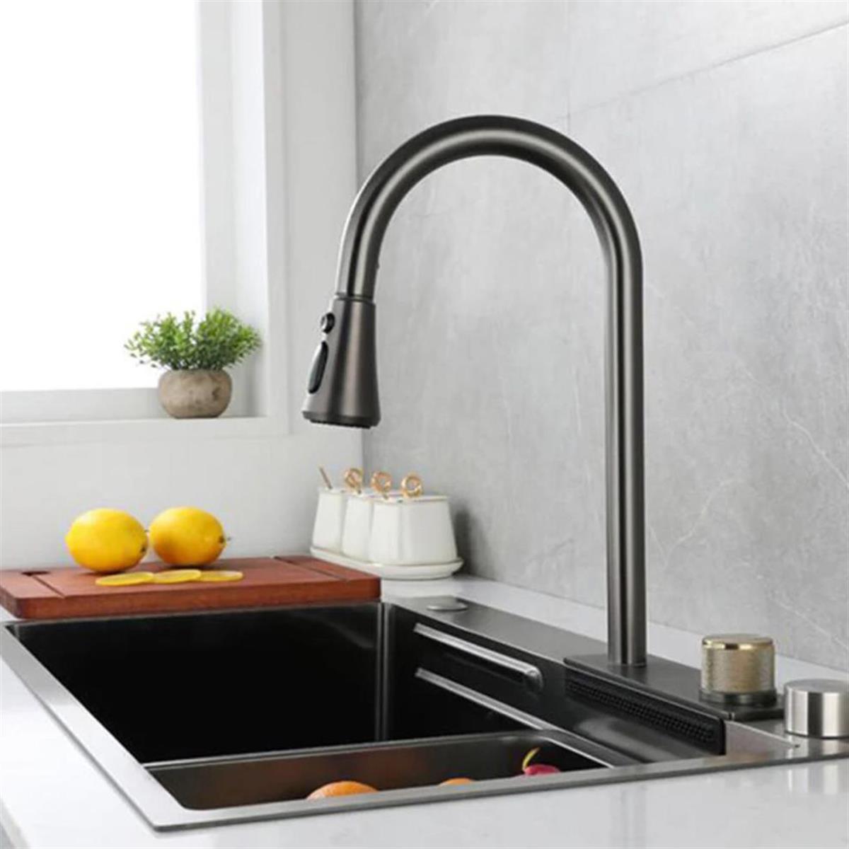 Fleko Teknolojik Eviye Seti Şelale Eviye Inox Çelik Batarya Mutfak Evyesi 3 Fonksiyonlu