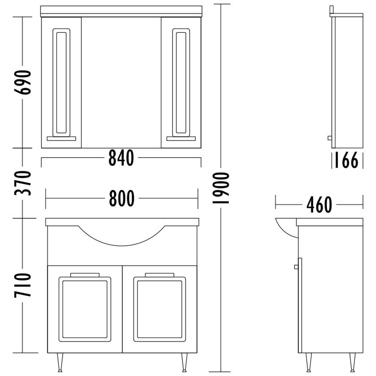 Gold Banyo Rustica Beyaz Banyo Dolabı 80 Cm Seramik Lavabo